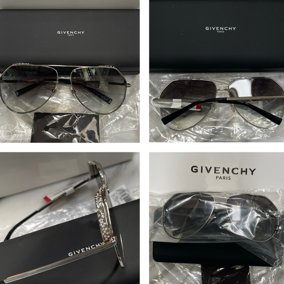 GIVENCHY SILVER  RHINESTONE PILOT AVIATOR SUNGLASSES - Picture 4 of 16